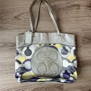 Coach Metallic and Multicolor Circle Pattern Tote